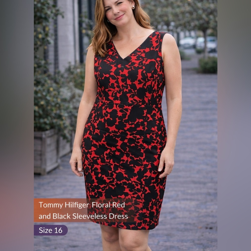 Tommy Hilfiger Floral Red and Black Sleeveless Dress size 16